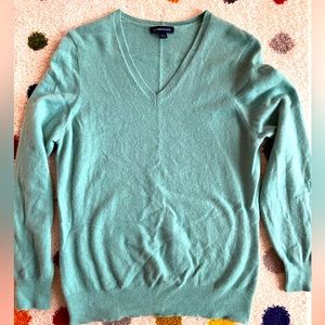 Aqua green cashmere v neck sweater.